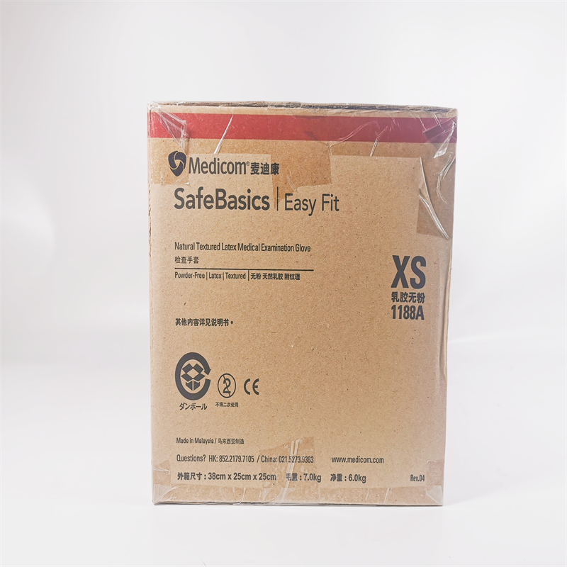 麦迪康检查手套 SAFEBASICS EASY FIT-NATURAL TEXTURED LATEX MEDICAL EXAMINATION GLOVE POWDER-FREE(1188A 乳胶无粉特小号)