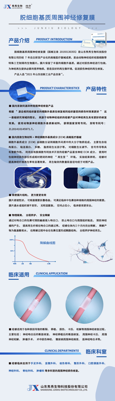 隽秀生物 脱细胞基质周围神经修复膜 JX-10 10mm×10mm×0.09mm