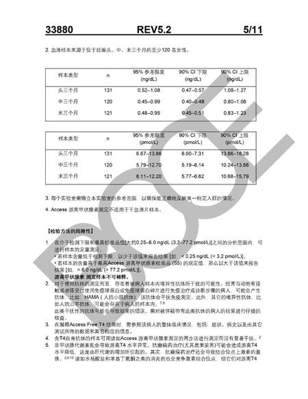 贝克曼 游离甲状腺素测定试剂盒(化学发光法) 2×50个测试/盒