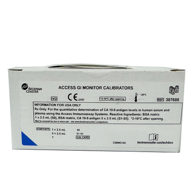 贝克曼 糖类抗原19-9校准品 校准品0(S0):2.5mL×1,校准品1(S1):2.5mL×1,校准品2(S2):2.5mL×1, 校准品3(S3):2.5mL×1,校准品4(S4):2.5mL×1,校准品5(S5):2.5mL×1