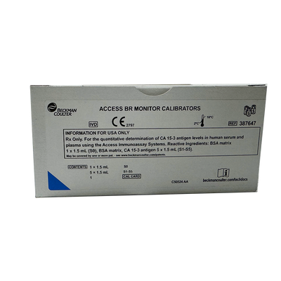 贝克曼 糖类抗原15-3校准品 校准品0(S0):1.5mL×1,校准品1(S1):1.5mL×1,校准品2(S2):1.5mL×1, 校准品3(S3):1.5mL×1,校准品4(S4):1.5mL×1,校准品5(S5):1.5mL×1.