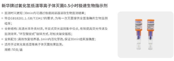 新华牌过氧化氢低温等离子体灭菌0.5小时极速生物指示剂 B5003 50支/盒