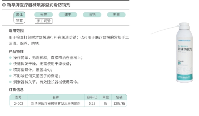 医疗器械喷雾型润滑防锈剂 24002,250mL/瓶