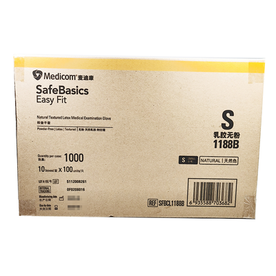 麦迪康 检查手套 SAFEBASICS EASY FIT-NATURAL TEXTURED LATEX MEDICAL EXAMINATION GLOVE POWDER-FREE(1188B 乳胶无粉小号)