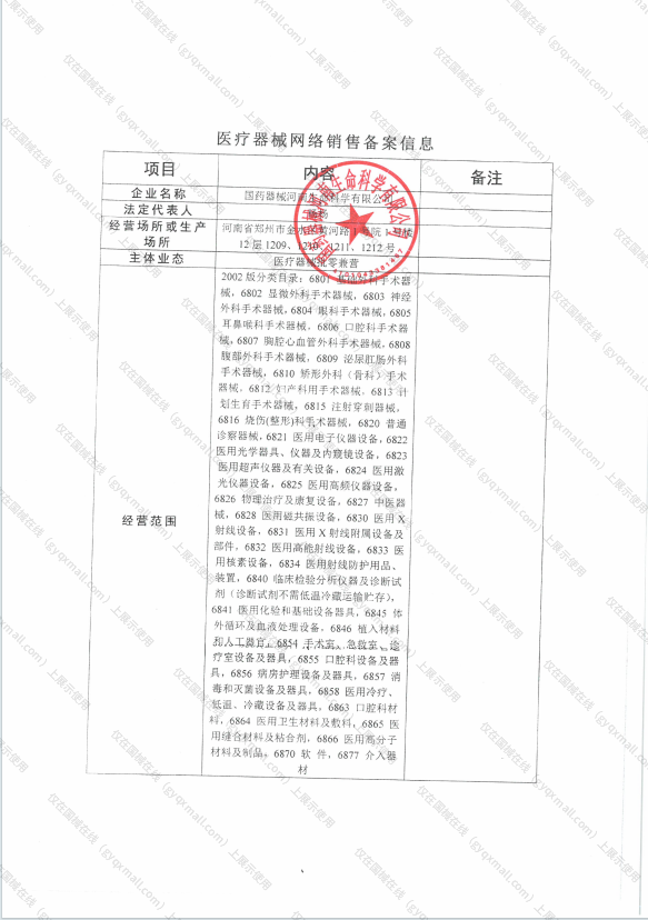 医疗器械网络销售备案-豫郑食药监械经营备20205119号,004;豫郑食药监械经营许20215300号,003