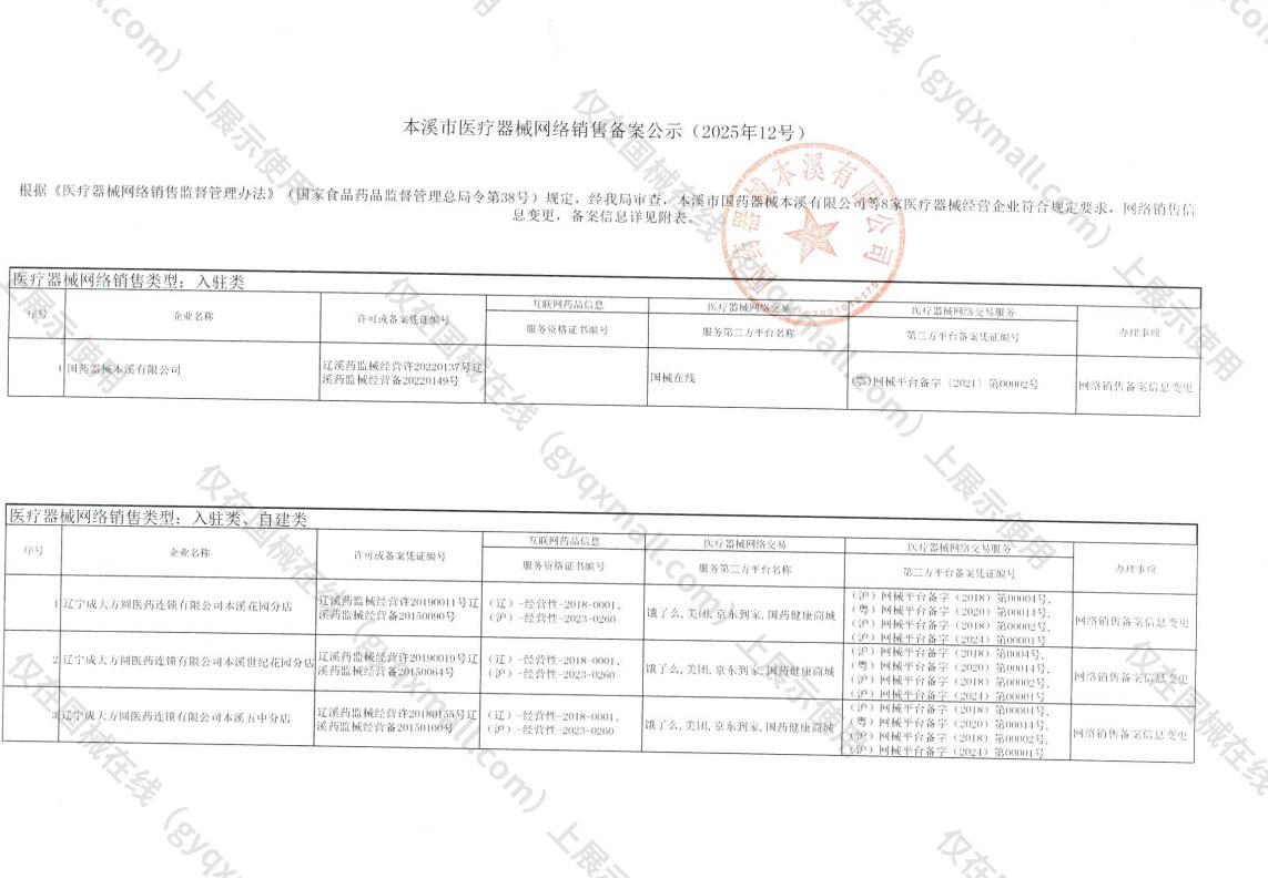 医疗器械网络销售备案-辽溪药监械经营备20220149号,004;辽溪药监械经营许20220137号,003