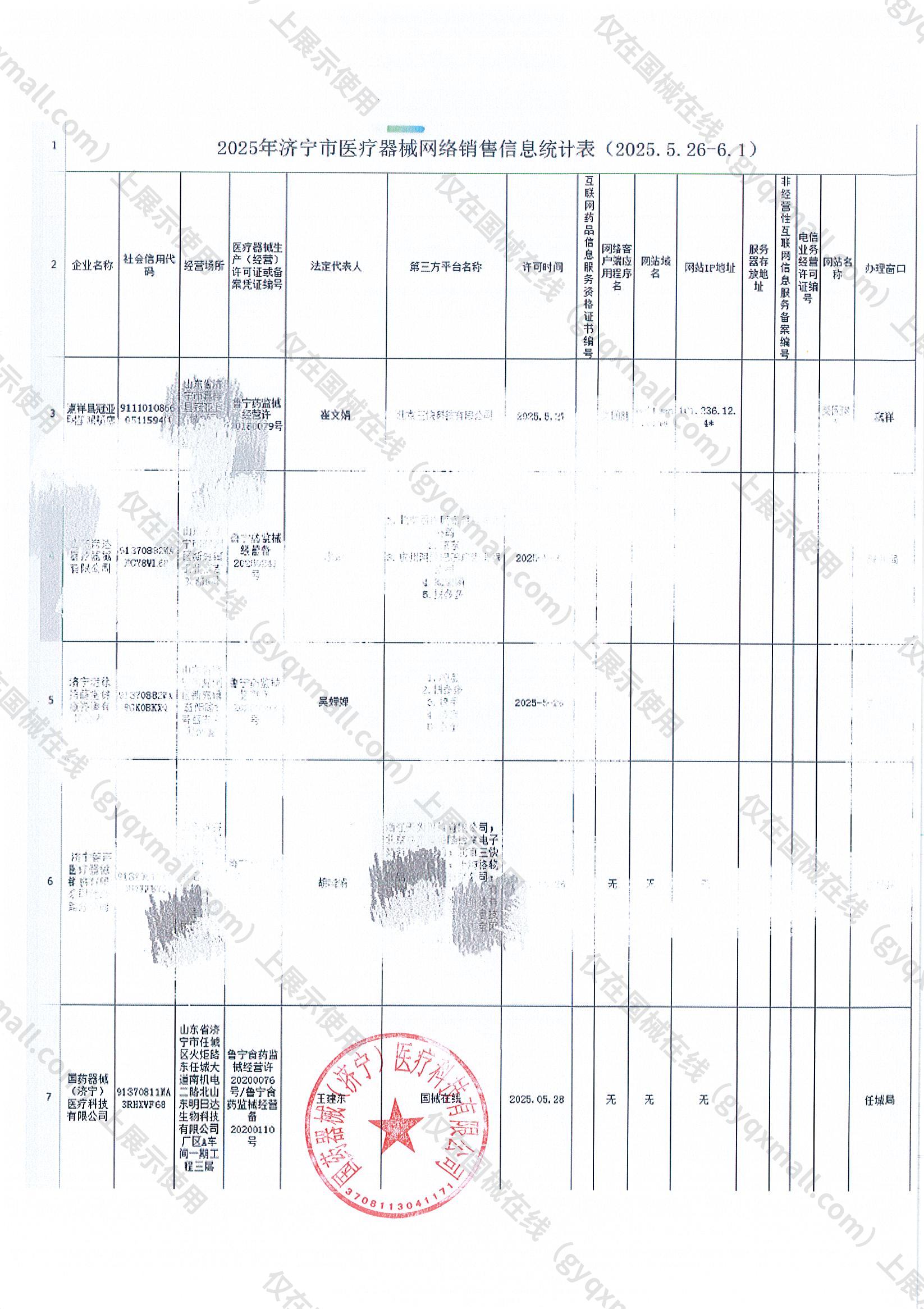 医疗器械网络销售备案-鲁宁药监械经营许20200076号,003;鲁宁食药监械经营备20200110号,004